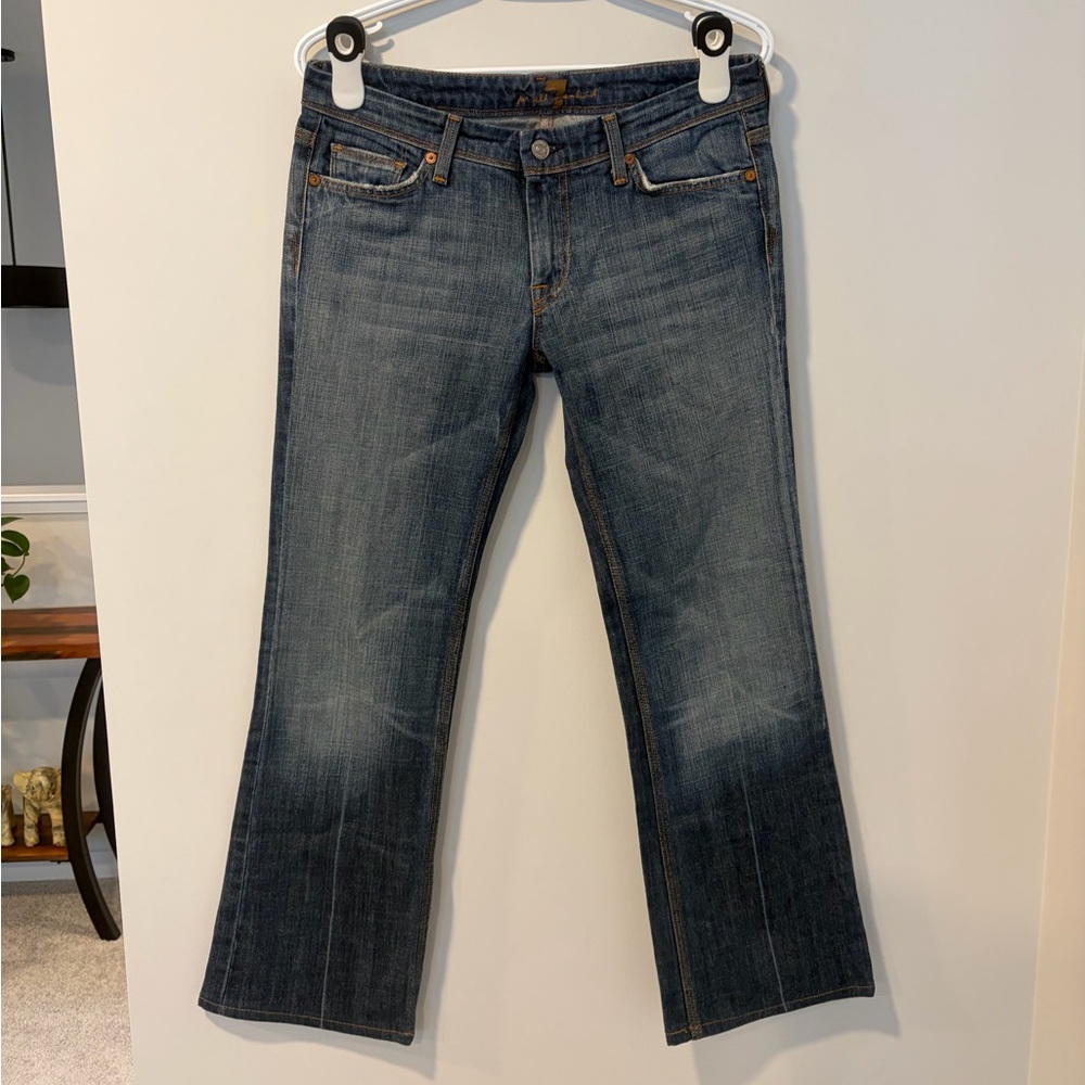 7 For All Mankind Women's Flynt Low Rise Distressed Bootcut Vintage Jeans EUC